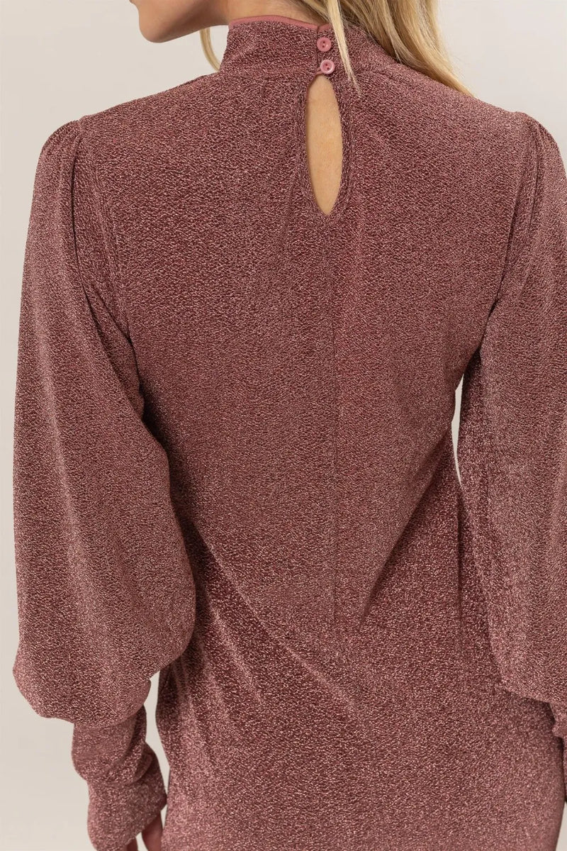 HYFVE Glitter Mock Neck Long Sleeve Mini Dress - Brittney MADE