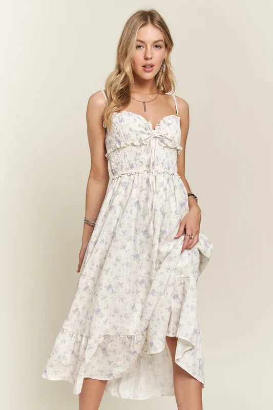 ADORA Smocked Floral Sweetheart Neck Cami Dress - Brittney MADE