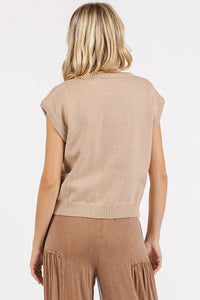 Mittoshop Contrast Letter Round Neck Cap Sleeve Knit Top - Brittney MADE