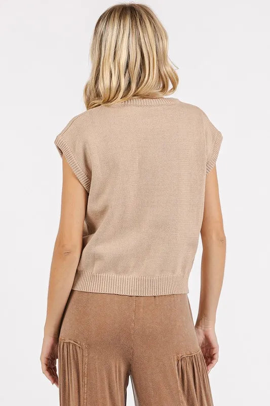Mittoshop Contrast Letter Round Neck Cap Sleeve Knit Top - Brittney MADE
