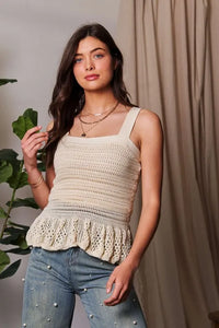 Davi & Dani Crochet Wide Strap Peplum Knit Tank - Brittney MADE