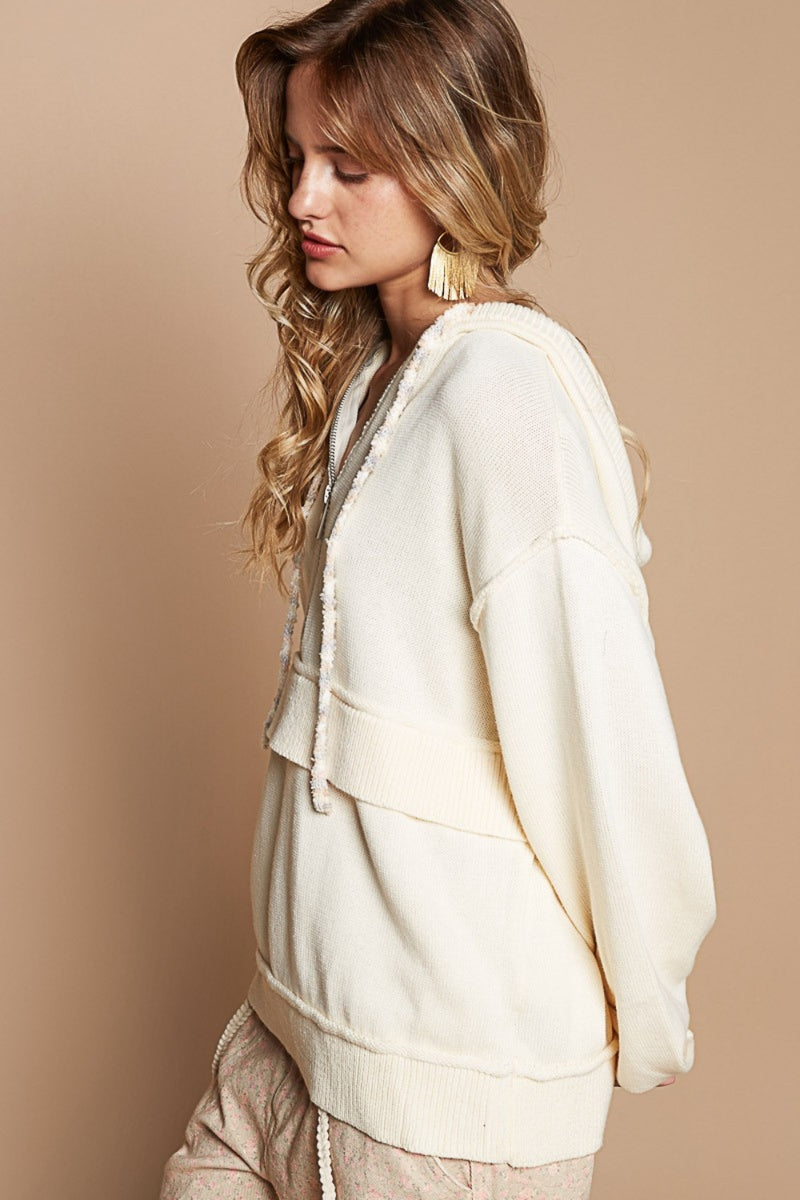 POL Half Zip Drop Shoulder Hooded Sweater - Brittney MADE
