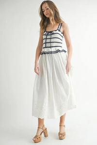 MABLE Crochet Stripe Knit Eyelet Mix Midi Dress - Brittney MADE
