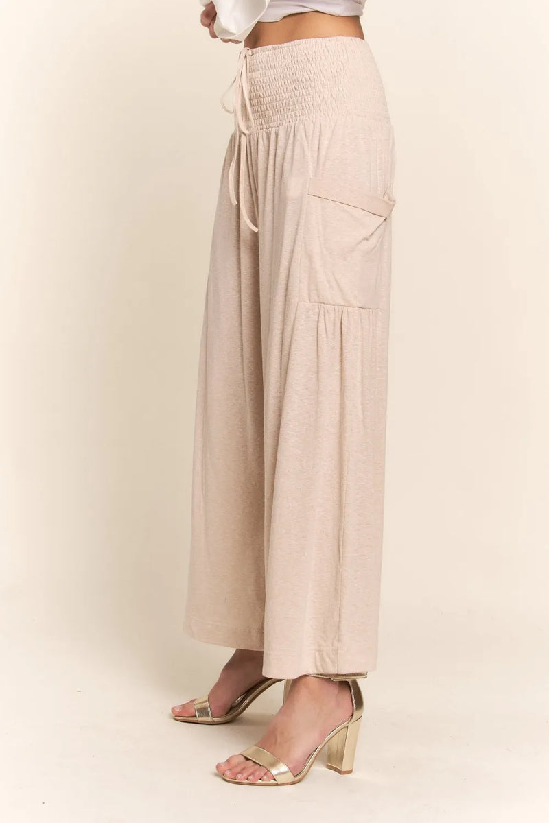 J.NNA Smocked Waist Boho Wide Leg Pants with Pockets - Brittney MADE