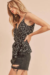 Aemi + Co Ditsy Floral Surplice Adjustable Straps Cami - Brittney MADE
