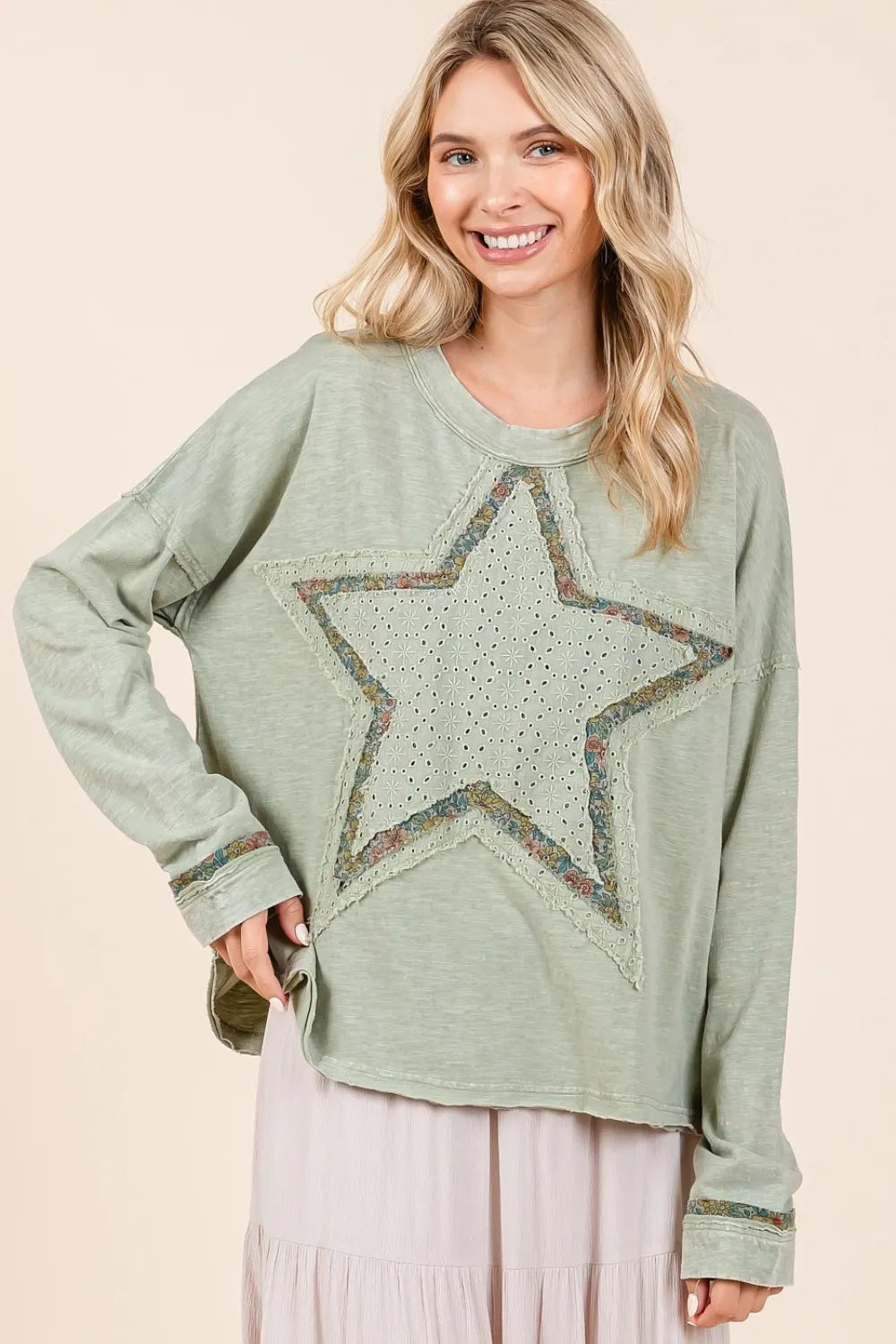 Mittoshop Mineral Wash Star Patch Long Sleeve T-Shirt - Brittney MADE