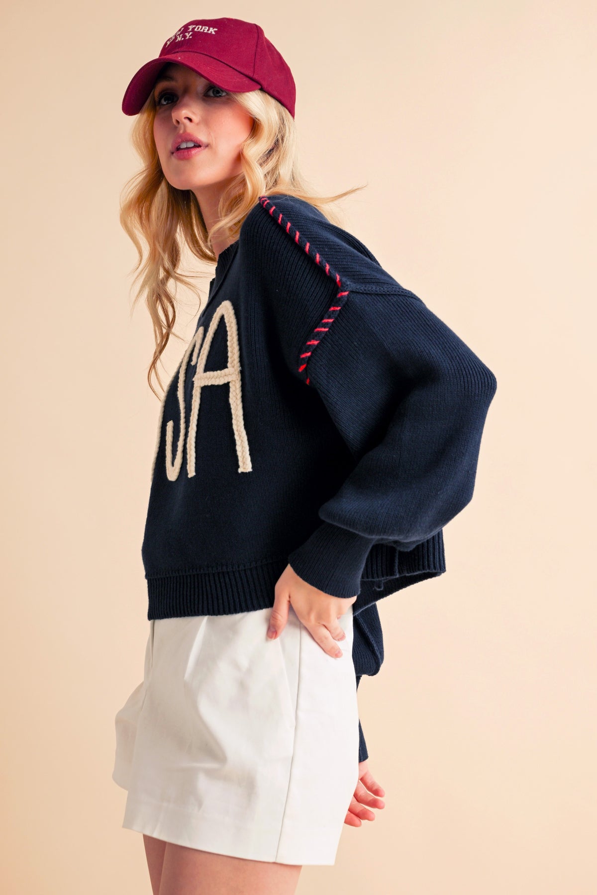 Aemi + Co USA Side Slit Round Neck Sweater - Brittney MADE