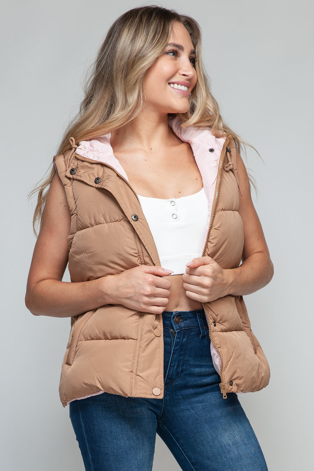 Snobbish Snap and Zip Closure Hooded Vest - Brittney MADE