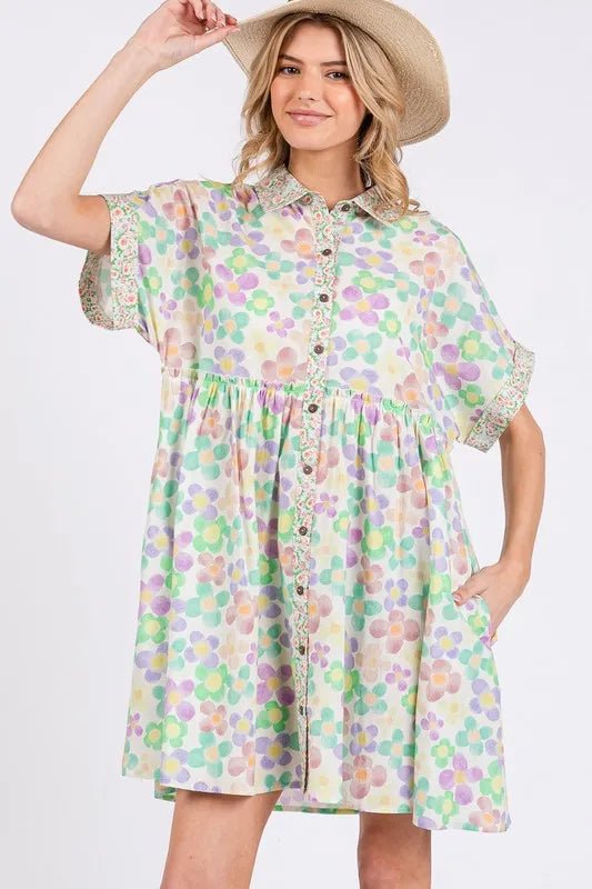 SAGE+FIG Floral Babydoll Short Sleeves Dress - Brittney MADE
