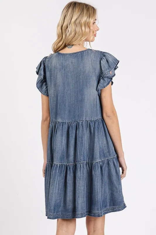 Mittoshop V-Neck Ruffled Cap Sleeve Mini Dress - Brittney MADE