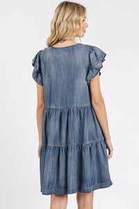 Mittoshop V-Neck Ruffled Cap Sleeve Mini Dress - Brittney MADE