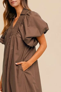 Annie Wear Smocked Puff Sleeve Midi Dress - Brittney MADE