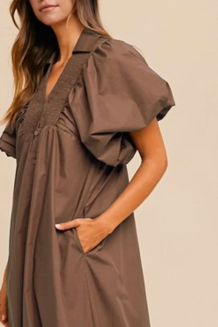Annie Wear Smocked Puff Sleeve Midi Dress - Brittney MADE
