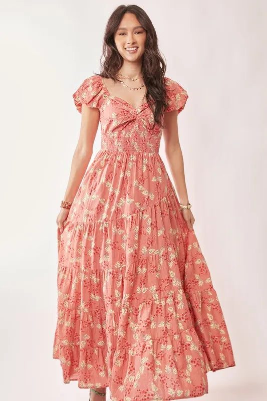 Davi & Dani Lightweight Sweetheart Neck Textured Tiered Maxi Dress - Brittney MADE