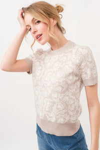 And The Why Short Sleeve Rose Pattern Knit Top - Brittney MADE