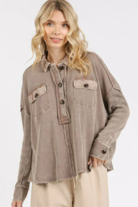 Mittoshop Mineral Wash Waffle Knit Collared Neck Henley Top - Brittney MADE