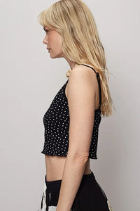 POL Polka Dot Adjustable Strap Cropped Knit Cami - Brittney MADE