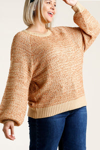 Umgee Full Size Ribbed Hem Round Neck Long Sleeve Popcorn Sweater Plus Size - Brittney MADE