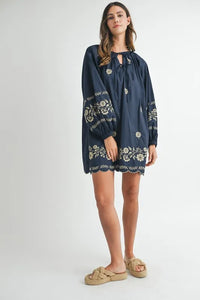 MABLE Embroidered Long Sleeve Peasant Mini Dress - Brittney MADE
