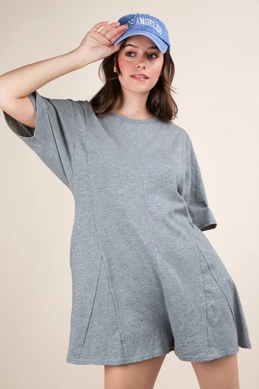 VERY J Mineral Washed Oversized Knit Comfy Romper - Brittney MADE