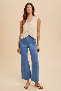Annie Wear Crochet Trim Button Down Sweater Vest - Brittney MADE