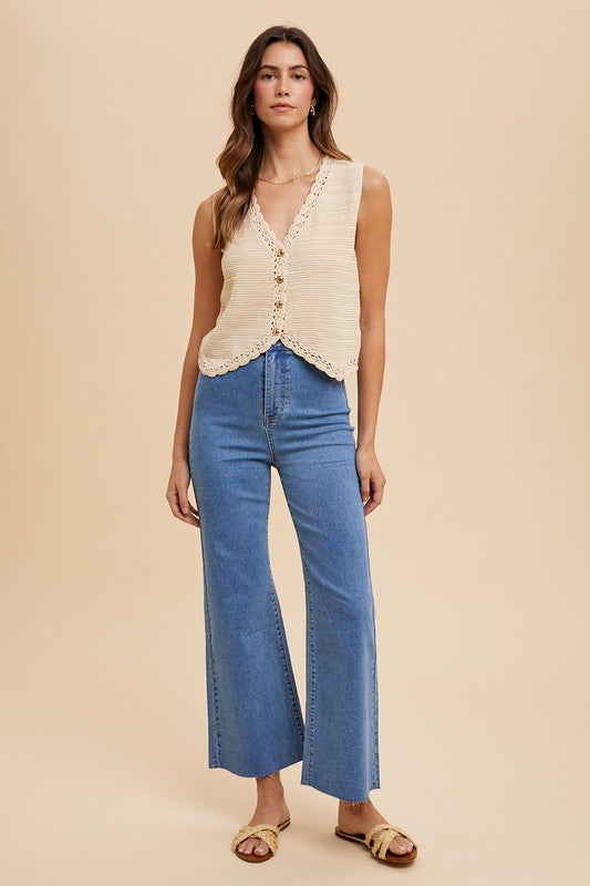Annie Wear Crochet Trim Button Down Sweater Vest - Brittney MADE