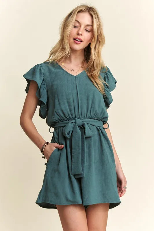 ADORA Ruffle Sleeves Romper with Pockets - Brittney MADE