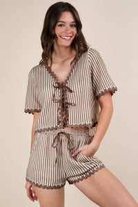 VERY J Wave Trim Detail Knit Top & Shorts Set - Brittney MADE