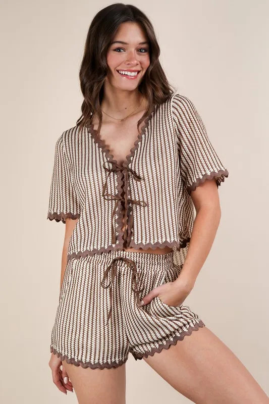 VERY J Wave Trim Detail Knit Top & Shorts Set - Brittney MADE