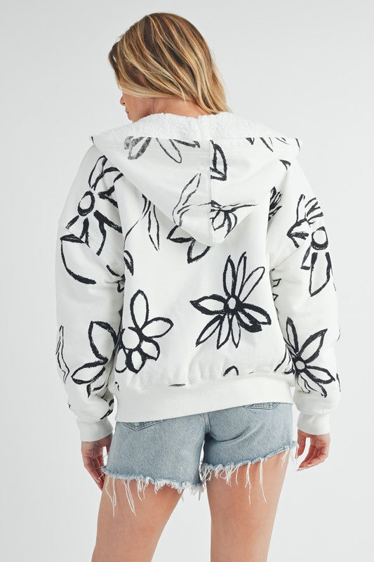 Aemi + Co Flower Print Zip Up Sherpa Hoodie - Brittney MADE
