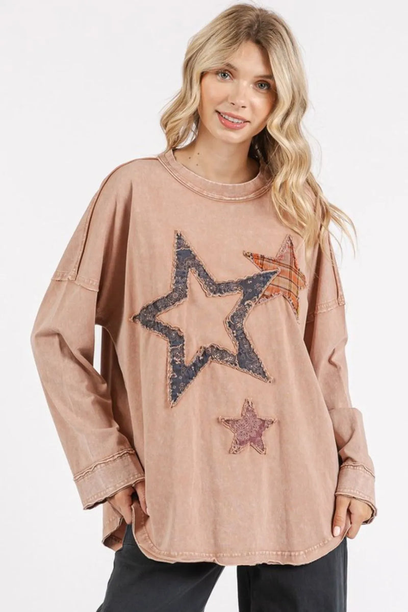 Mittoshop Mineral Wash Star Patch Long Sleeve T-Shirt - Brittney MADE