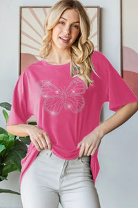 Heimish Full Size Rhinestone Butterfly Round Neck Short Sleeve T-Shirt Plus Size - Brittney MADE