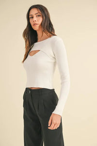 MABLE Cut Out Long Sleeve Ribbed Knit Top - Brittney MADE
