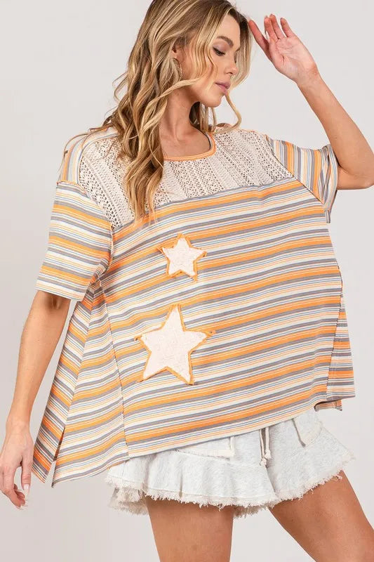 SAGE+FIG Accent Striped with Star Applique T-Shirt - Brittney MADE