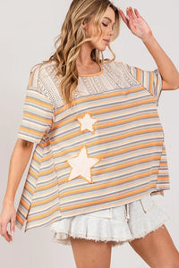 SAGE+FIG Accent Striped with Star Applique T-Shirt - Brittney MADE