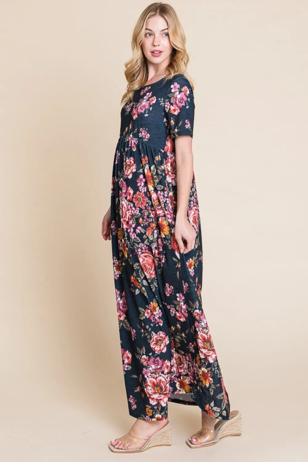 BOMBOM Floral Short Sleeve Maxi Dress - Brittney MADE
