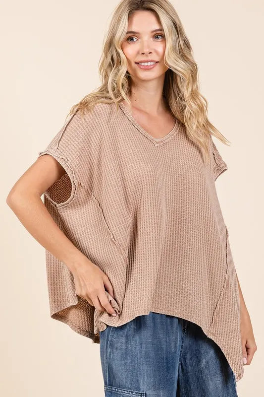 Mittoshop Mineral Wash Waffle Knit Pointed Hem Oversized Top - Brittney MADE