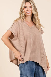 Mittoshop Mineral Wash Waffle Knit Pointed Hem Oversized Top - Brittney MADE