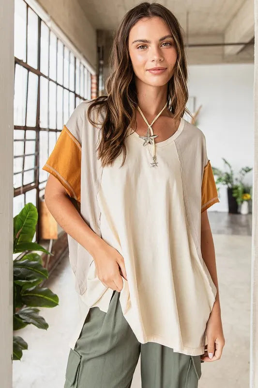 Mittoshop Color Block V-Neck Short Sleeve T-Shirt - Brittney MADE