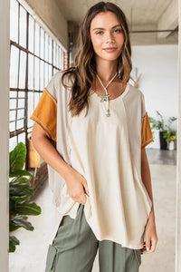 Mittoshop Color Block V-Neck Short Sleeve T-Shirt - Brittney MADE