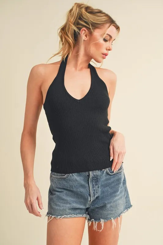 Aemi + Co Ribbed Halter Neck Cami - Brittney MADE