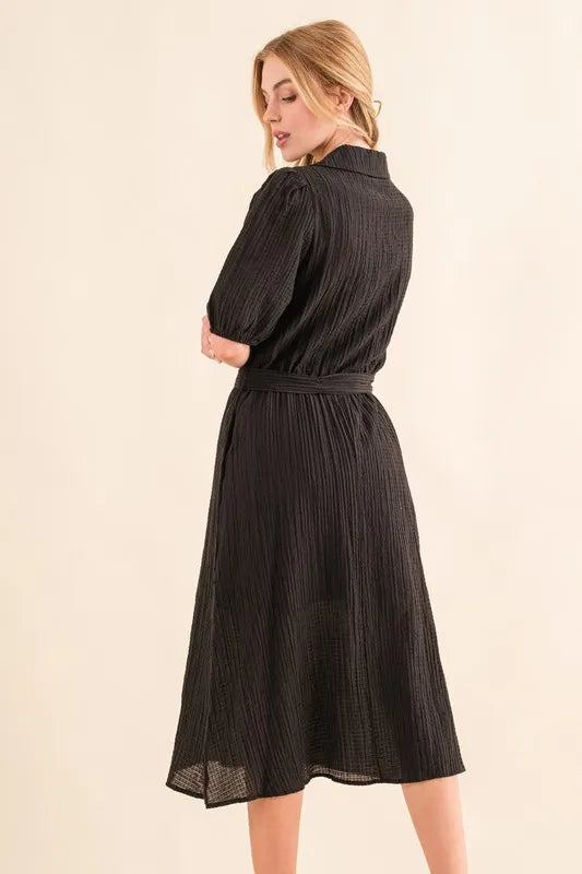 And The Why Waffle Textured Ribbon Waist Midi Dress - Brittney MADE