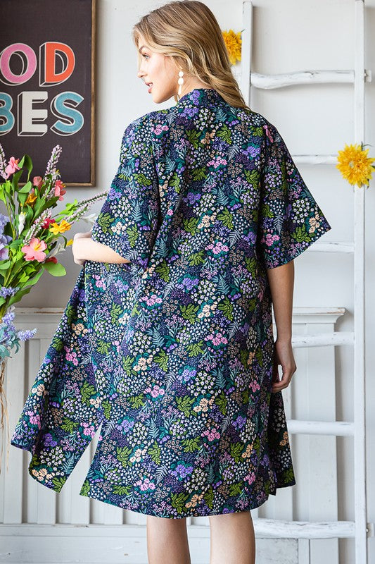 Heimish Full Size Half Sleeve Floral Open Cardigan Plus Size - Brittney MADE