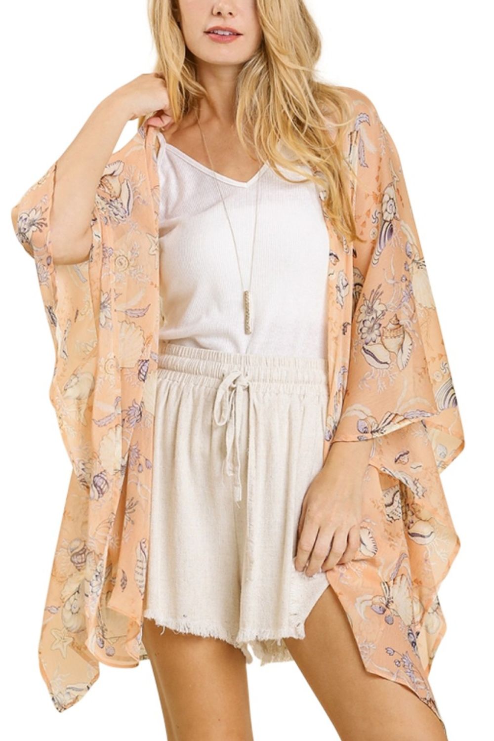 Umgee Full Size Sheer Mixed Print Kimono with Side Slit Plus Size - Brittney MADE