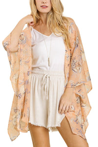 Umgee Full Size Sheer Mixed Print Kimono with Side Slit Plus Size - Brittney MADE