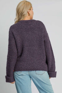 Umgee Full Size Round Neck Long Sleeve Boucle Sweater Plus Size - Brittney MADE