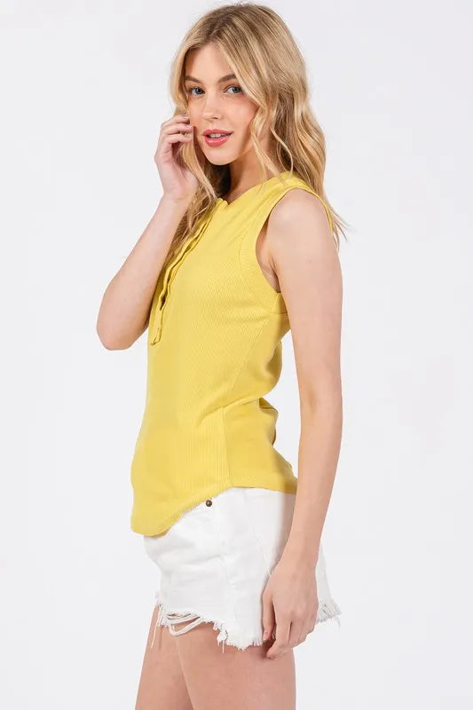 Ces Femme Stitch Detail Half Button Ribbed Tank - Brittney MADE