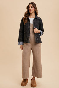 Annie Wear Quilted Printed Lining Snap Down Denim Jacket - Brittney MADE