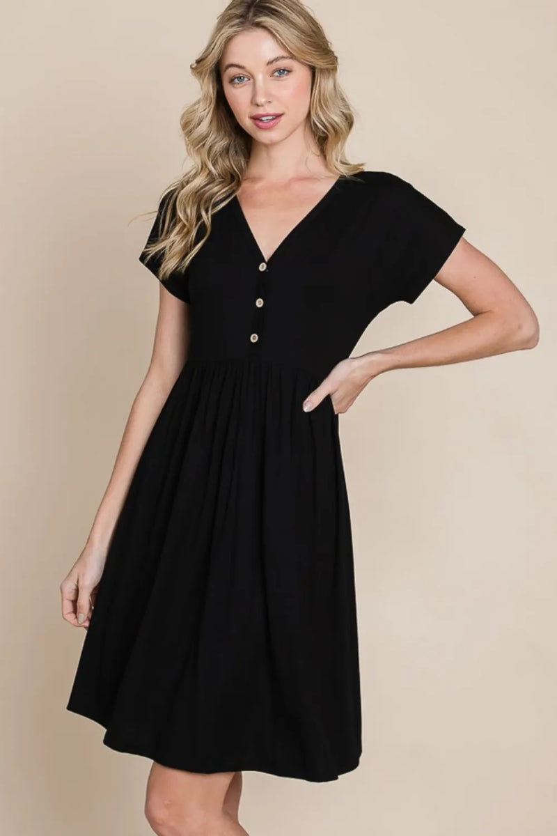 BOMBOM V-Neck Short Sleeve Dress - Brittney MADE