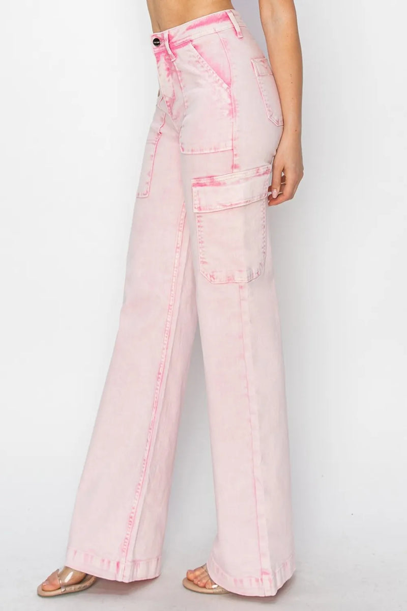 RISEN Full Size High Rise Cargo Pocket Jeans - Brittney MADE